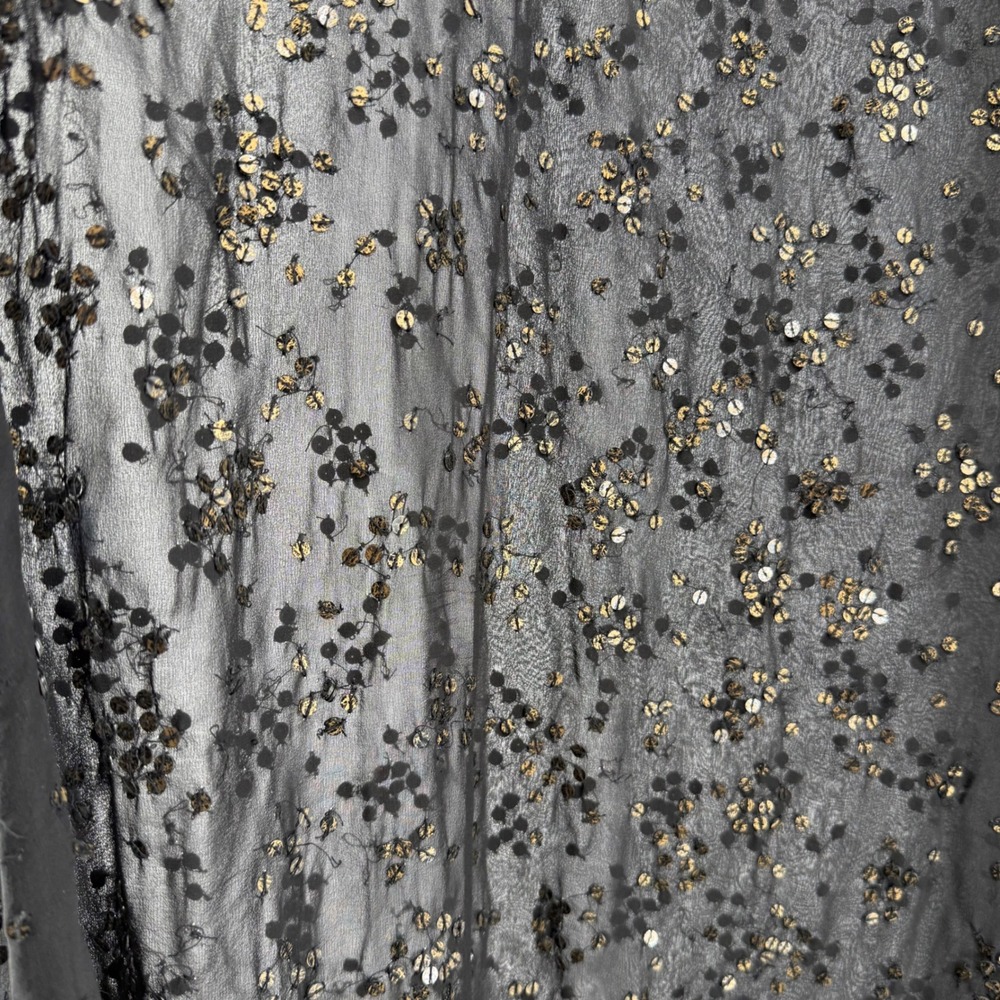 Eileen Fisher Silk Sequin Black Sheer High-Low Shift Dress Gold XL Sleeveless - Picture 6 of 9
